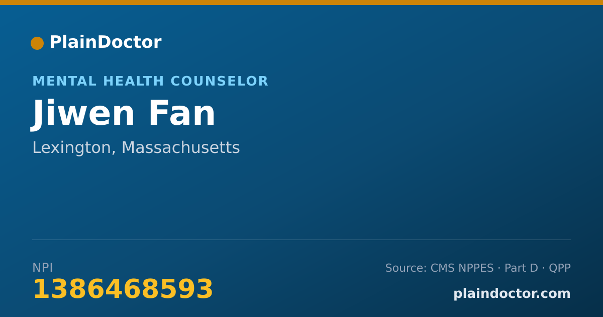 Shareable card for Jiwen Fan - Mental Health Counselor, Lexington, MA