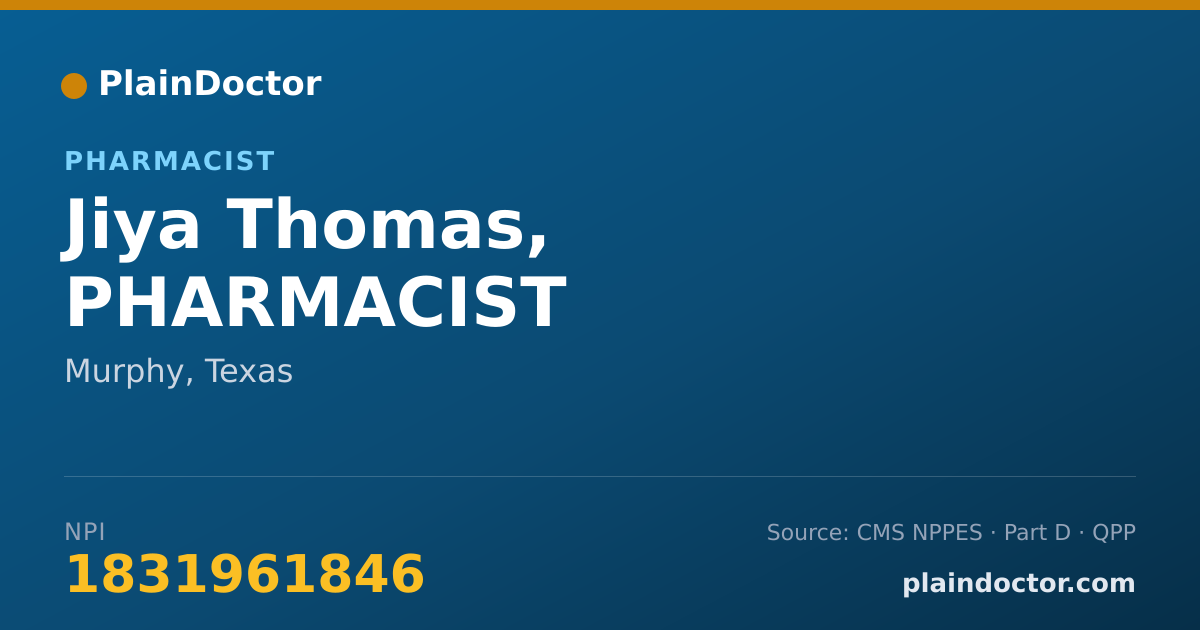 Shareable card for Jiya Thomas, PHARMACIST - Pharmacist, Murphy, TX