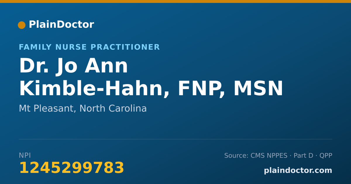 Shareable card for Jo Ann Kimble-Hahn, FNP, MSN - Family Nurse Practitioner, Mt Pleasant, NC