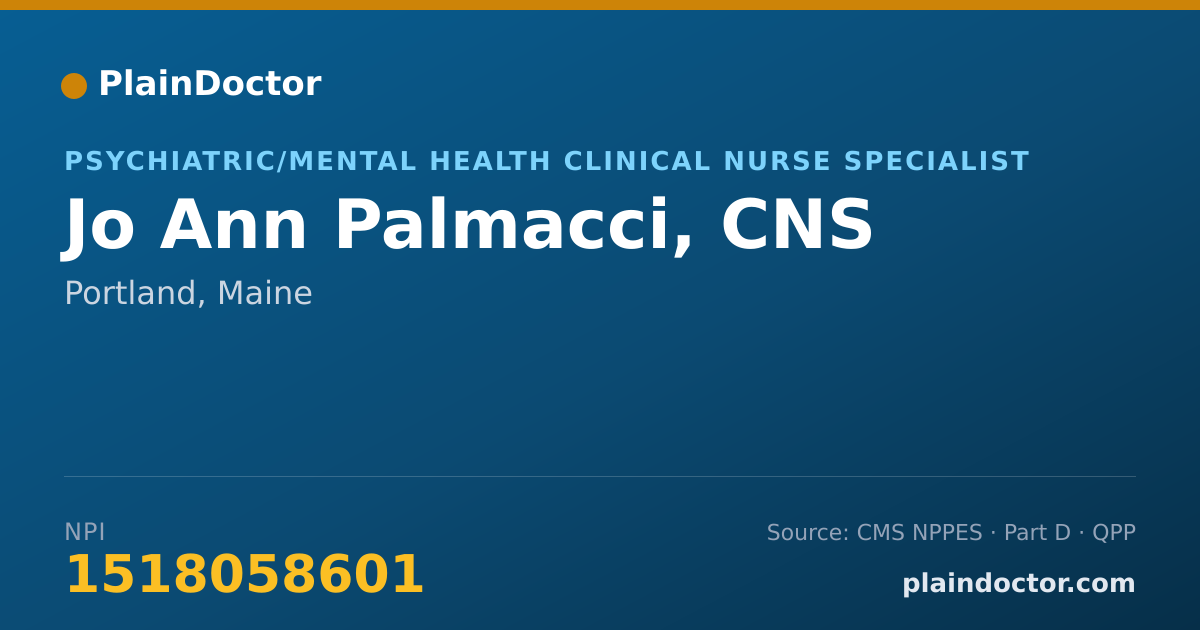 Shareable card for Jo Ann Palmacci, CNS - Psychiatric/Mental Health Clinical Nurse Specialist, Portland, ME