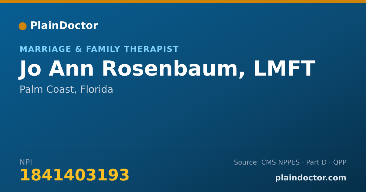 Shareable card for Jo Ann Rosenbaum, LMFT - Marriage & Family Therapist, Palm Coast, FL