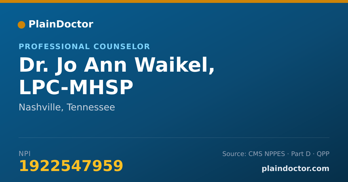 Shareable card for Jo Ann Waikel, LPC-MHSP - Professional Counselor, Nashville, TN