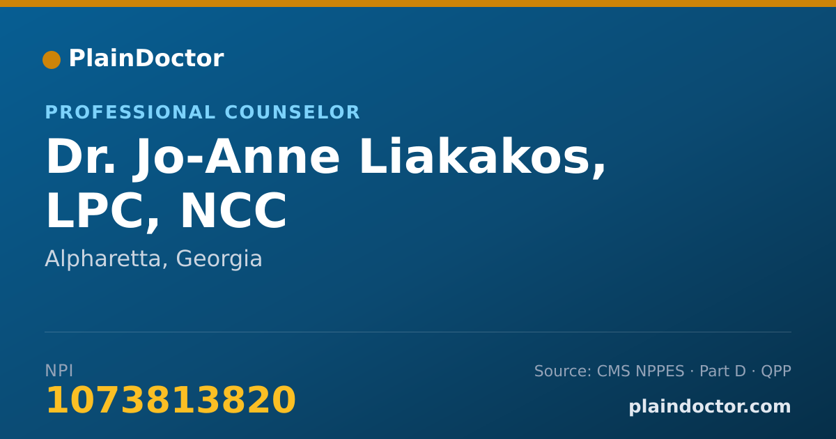 Shareable card for Jo-Anne Liakakos, LPC, NCC - Professional Counselor, Alpharetta, GA
