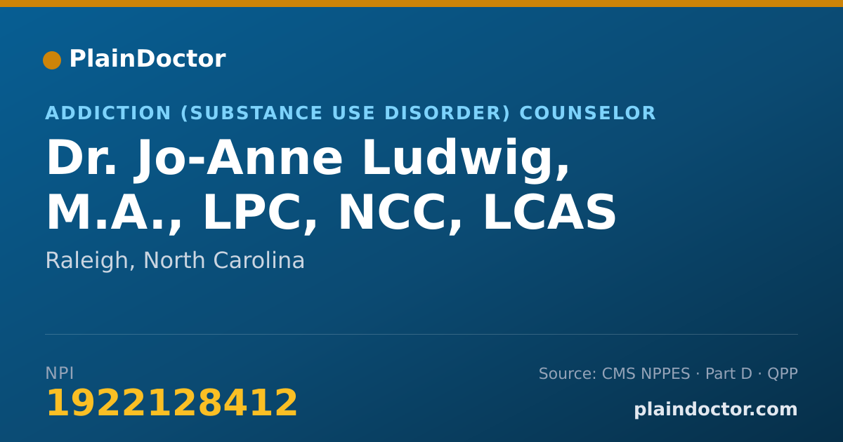 Shareable card for Jo-Anne Ludwig, M.A., LPC, NCC, LCAS - Addiction (Substance Use Disorder) Counselor, Raleigh, NC