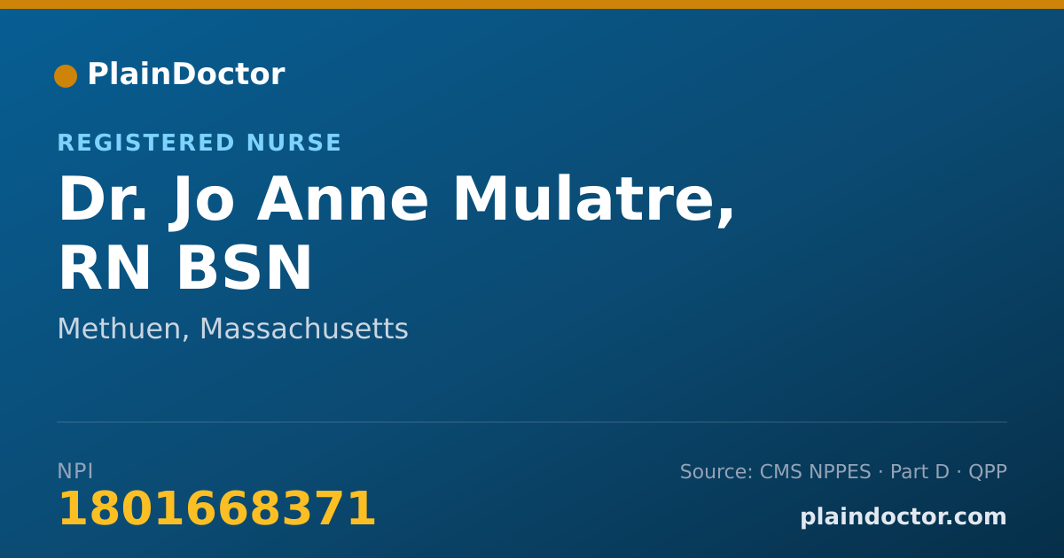 Shareable card for Jo Anne Mulatre, RN BSN - Registered Nurse, Methuen, MA