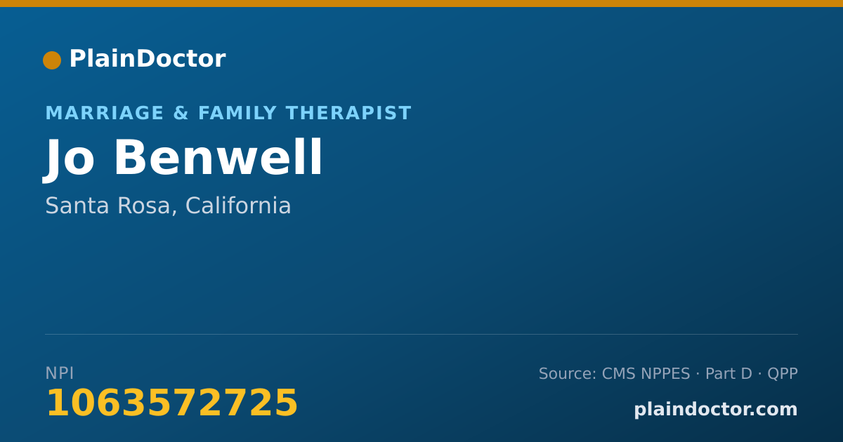 Shareable card for Jo Benwell - Marriage & Family Therapist, Santa Rosa, CA