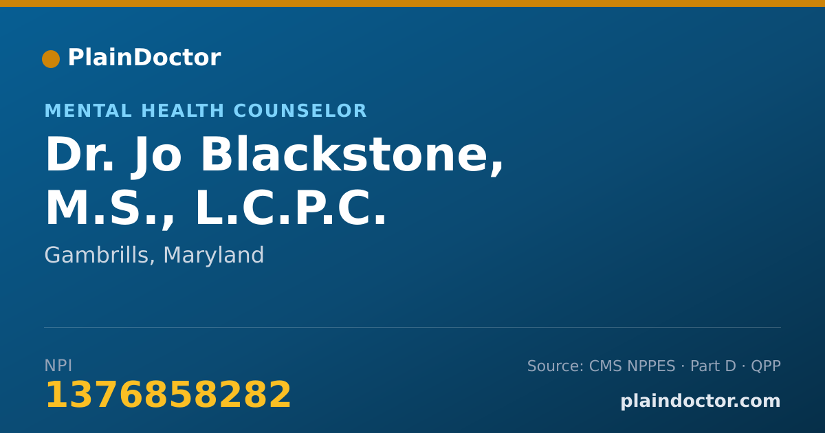 Shareable card for Jo Blackstone, M.S., L.C.P.C. - Mental Health Counselor, Gambrills, MD
