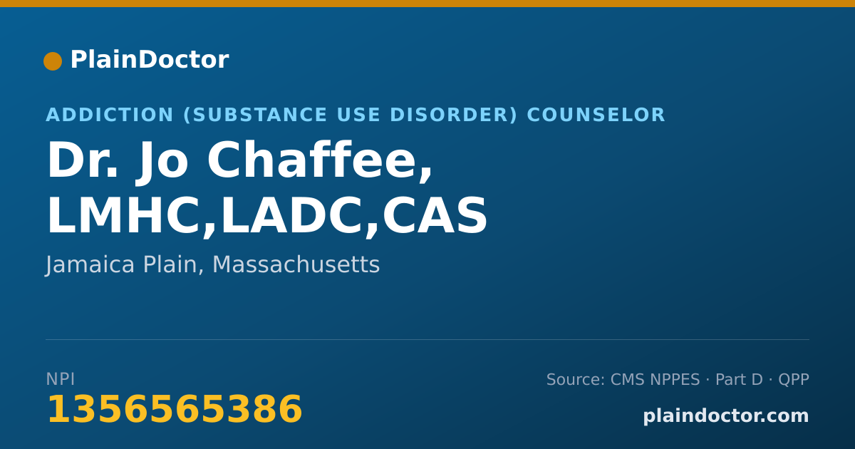 Shareable card for Jo Chaffee, LMHC,LADC,CAS - Addiction (Substance Use Disorder) Counselor, Jamaica Plain, MA