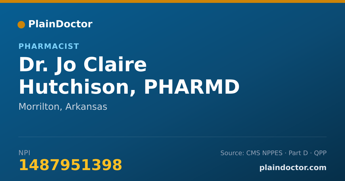 Shareable card for Jo Claire Hutchison, PHARMD - Pharmacist, Morrilton, AR