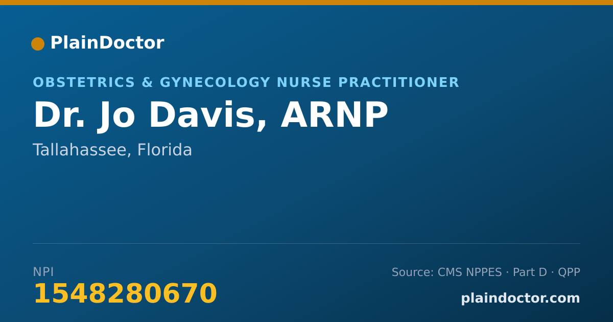 Shareable card for Jo Davis, ARNP - Obstetrics & Gynecology Nurse Practitioner, Tallahassee, FL