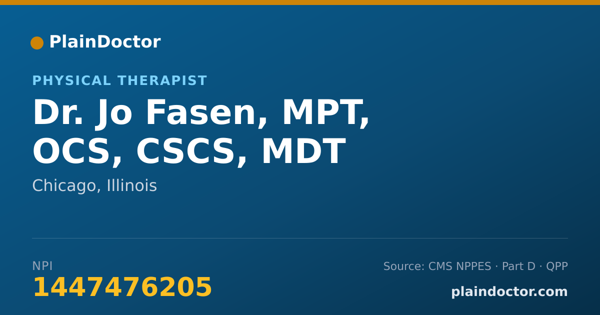 Shareable card for Jo Fasen, MPT, OCS, CSCS, MDT - Physical Therapist, Chicago, IL