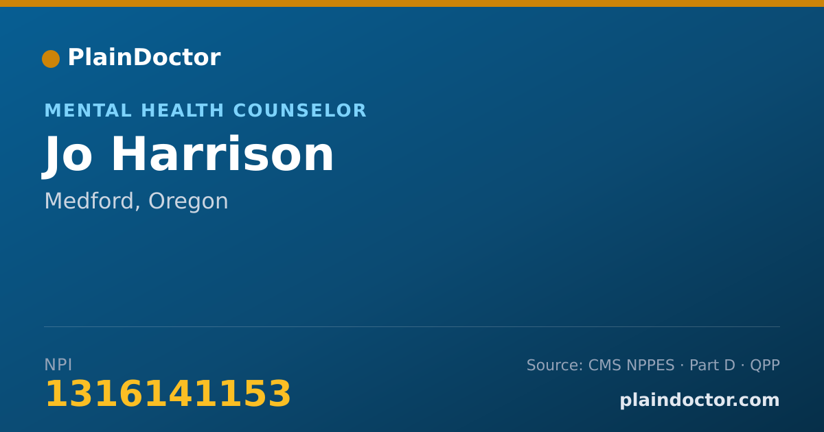 Shareable card for Jo Harrison - Mental Health Counselor, Medford, OR