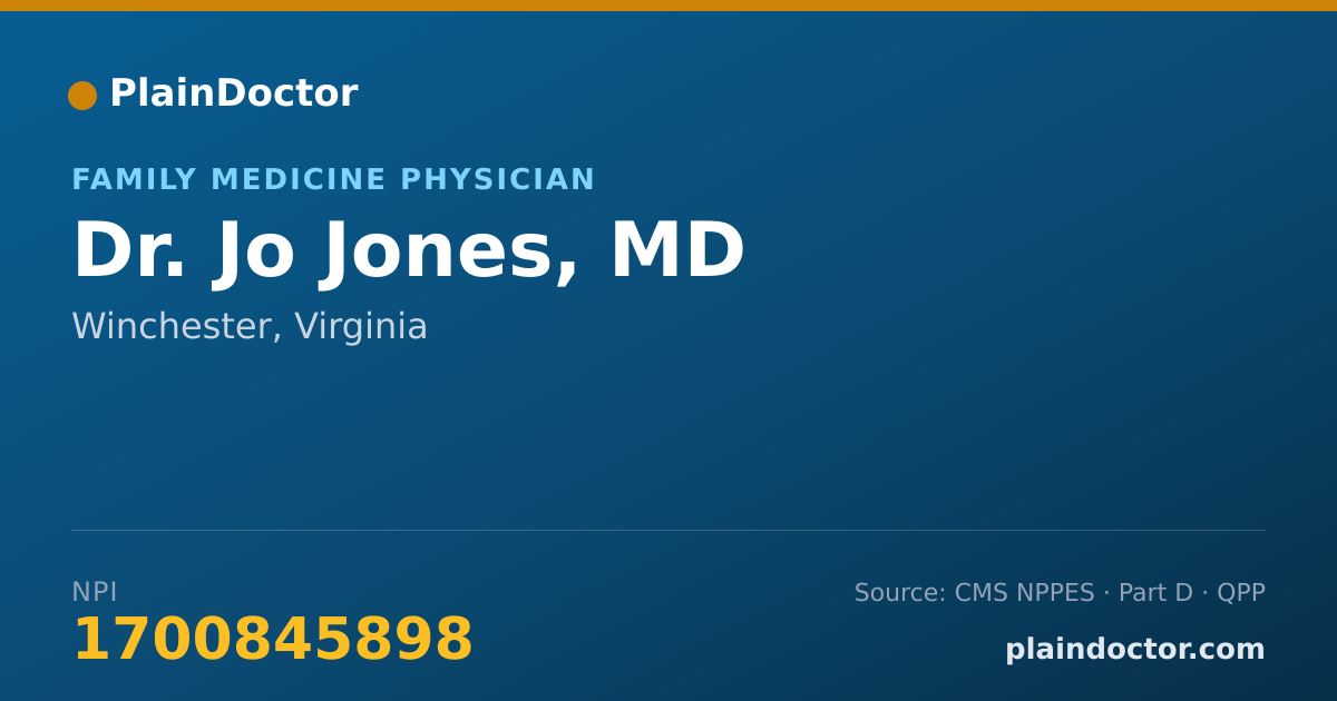 Shareable card for Jo Jones, MD - Family Medicine Physician, Winchester, VA