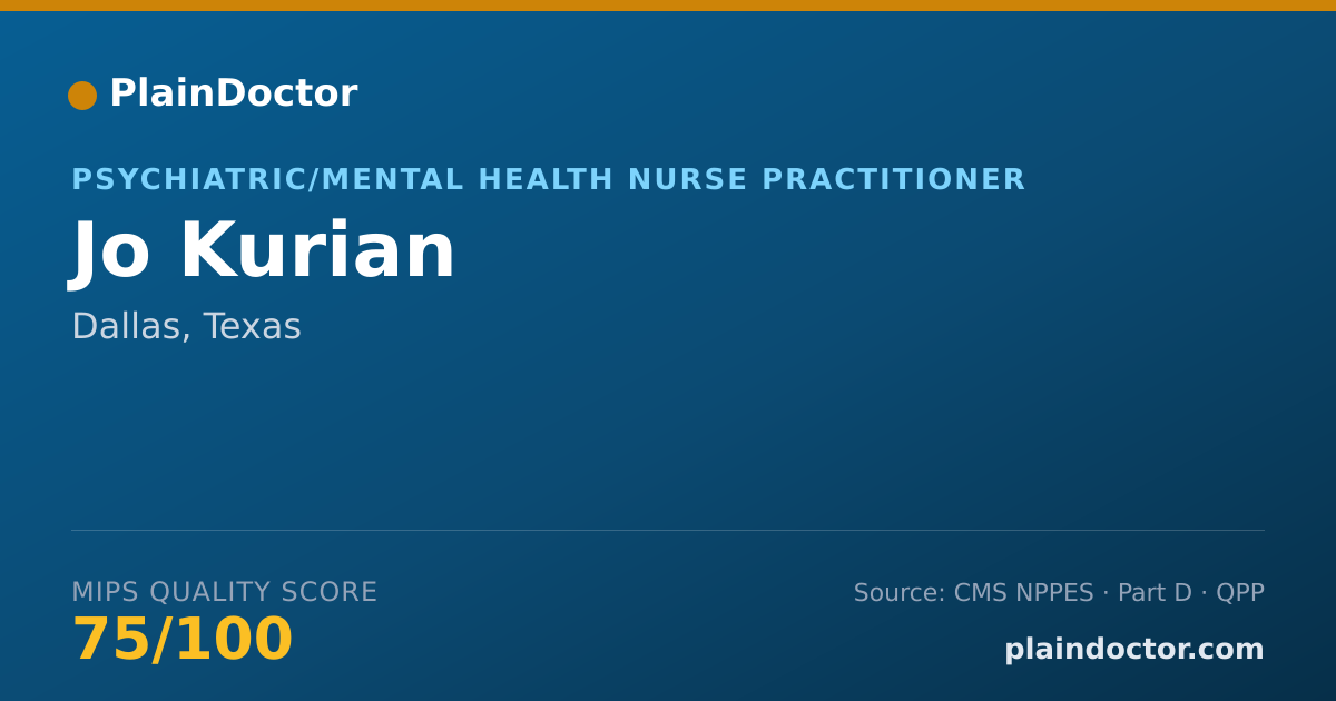 Shareable card for Jo Kurian - Psychiatric/Mental Health Nurse Practitioner, Dallas, TX