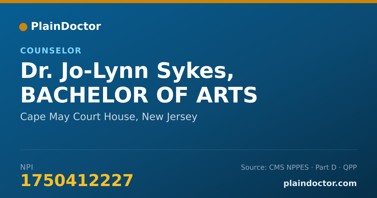Shareable card for Jo-Lynn Sykes, BACHELOR OF ARTS - Counselor, Cape May Court House, NJ