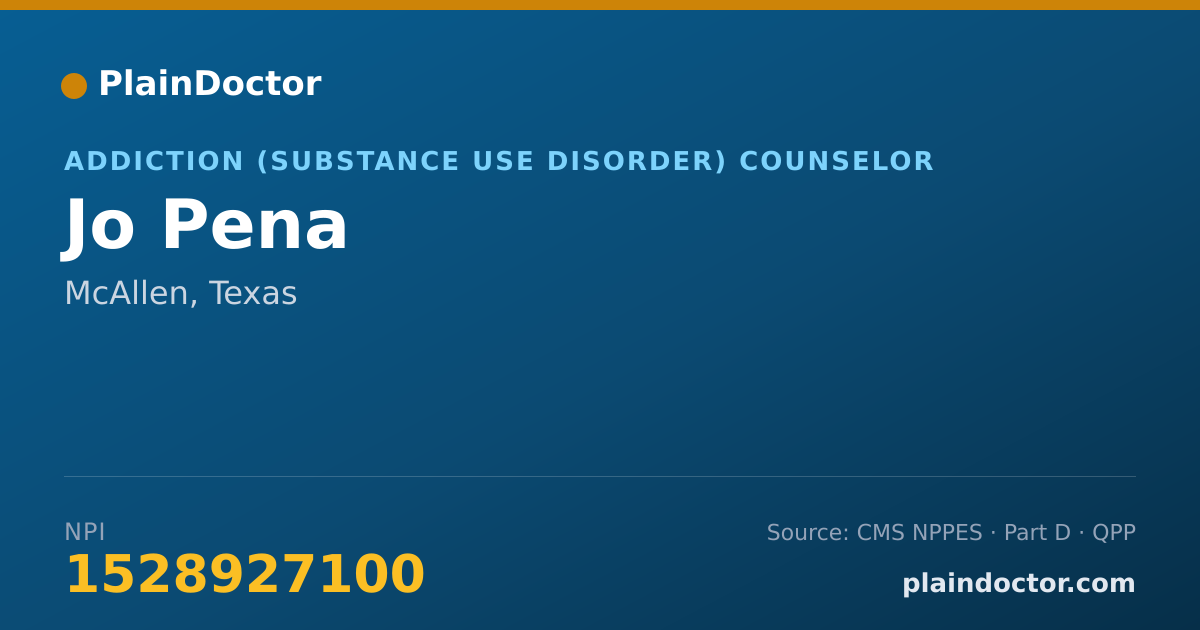Shareable card for Jo Pena - Addiction (Substance Use Disorder) Counselor, McAllen, TX