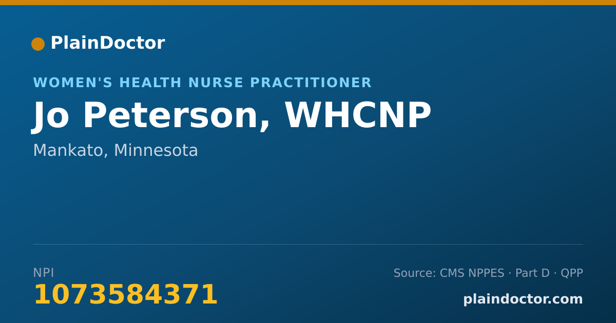 Shareable card for Jo Peterson, WHCNP - Women's Health Nurse Practitioner, Mankato, MN