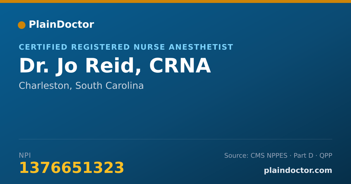 Shareable card for Jo Reid, CRNA - Certified Registered Nurse Anesthetist, Charleston, SC