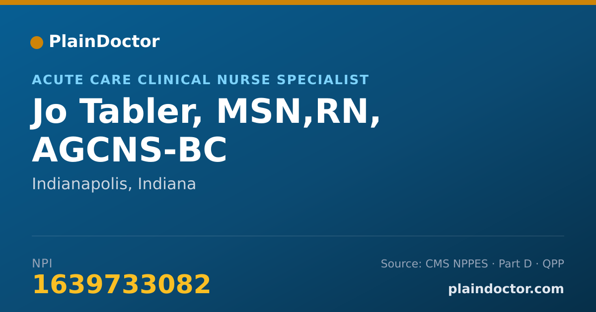 Shareable card for Jo Tabler, MSN,RN, AGCNS-BC - Acute Care Clinical Nurse Specialist, Indianapolis, IN