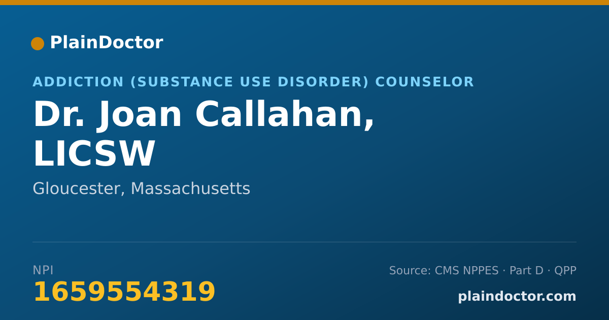 Shareable card for Joan Callahan, LICSW - Addiction (Substance Use Disorder) Counselor, Gloucester, MA