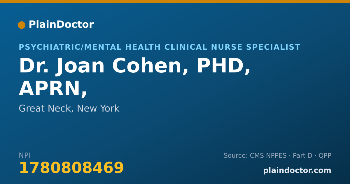 Shareable card for Joan Cohen, PHD,  APRN, - Psychiatric/Mental Health Clinical Nurse Specialist, Great Neck, NY