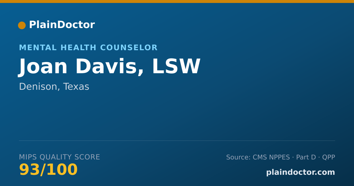 Shareable card for Joan Davis, LSW - Mental Health Counselor, Denison, TX