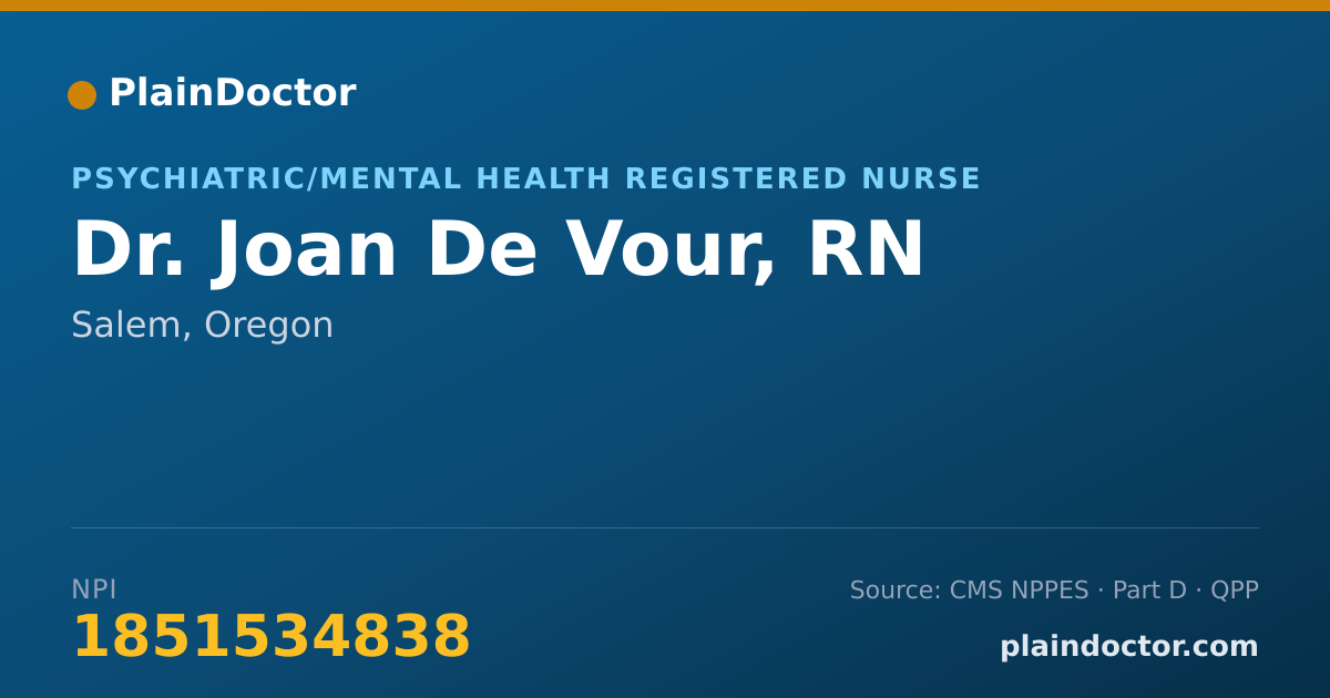 Shareable card for Joan De Vour, RN - Psychiatric/Mental Health Registered Nurse, Salem, OR