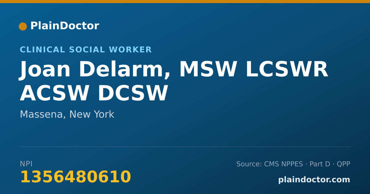 Shareable card for Joan Delarm, MSW LCSWR ACSW DCSW - Clinical Social Worker, Massena, NY