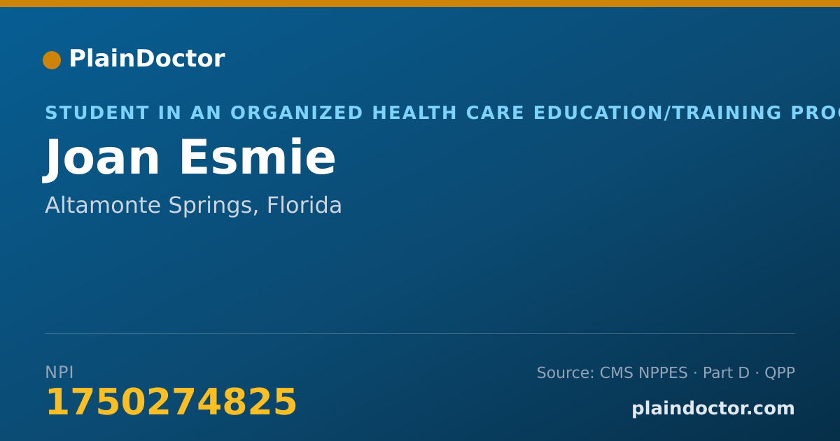 Shareable card for Joan Esmie - Student in an Organized Health Care Education/Training Program, Altamonte Springs, FL