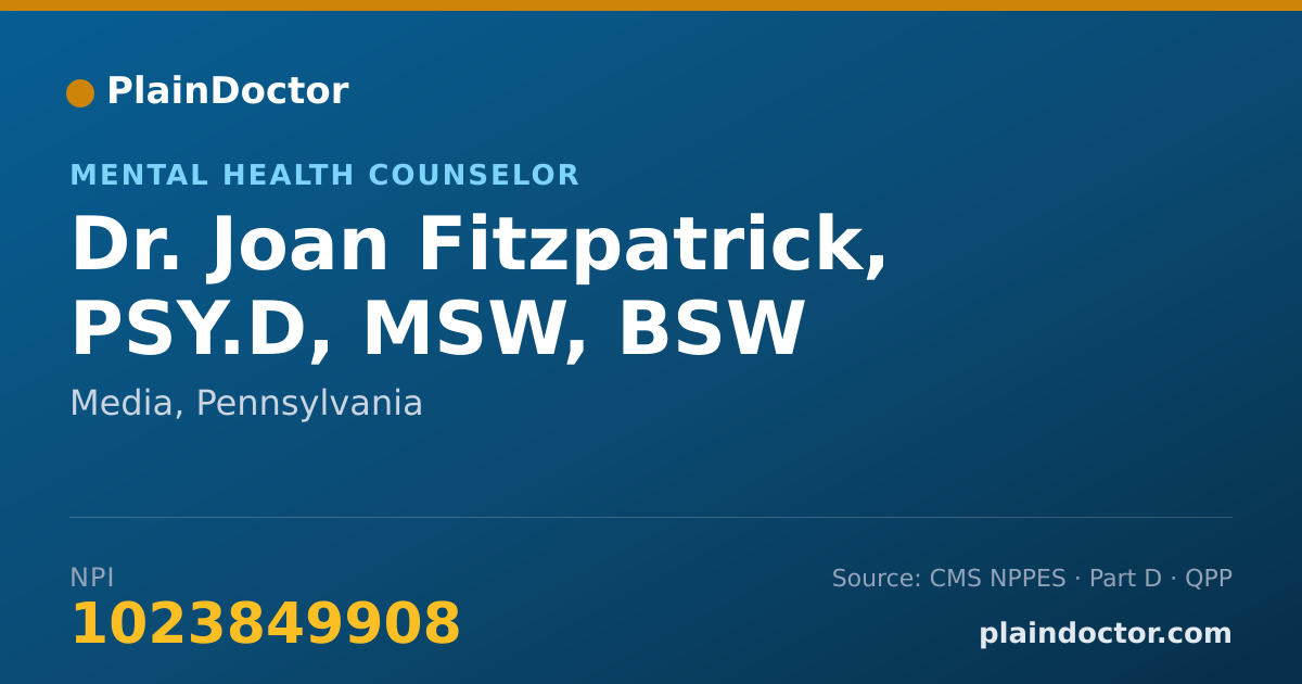 Shareable card for Joan Fitzpatrick, PSY.D, MSW, BSW - Mental Health Counselor, Media, PA