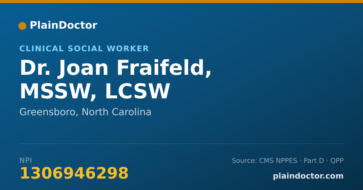Shareable card for Joan Fraifeld, MSSW, LCSW - Clinical Social Worker, Greensboro, NC