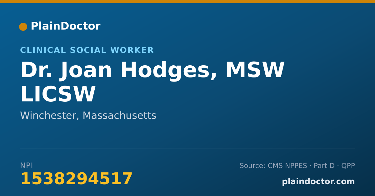 Shareable card for Joan Hodges, MSW LICSW - Clinical Social Worker, Winchester, MA