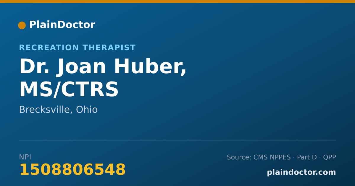 Shareable card for Joan Huber, MS/CTRS - Recreation Therapist, Brecksville, OH