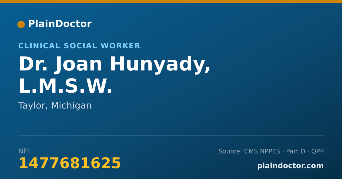 Shareable card for Joan Hunyady, L.M.S.W. - Clinical Social Worker, Taylor, MI
