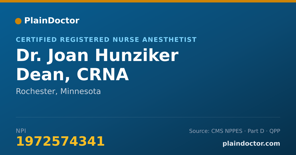 Shareable card for Joan Hunziker Dean, CRNA - Certified Registered Nurse Anesthetist, Rochester, MN