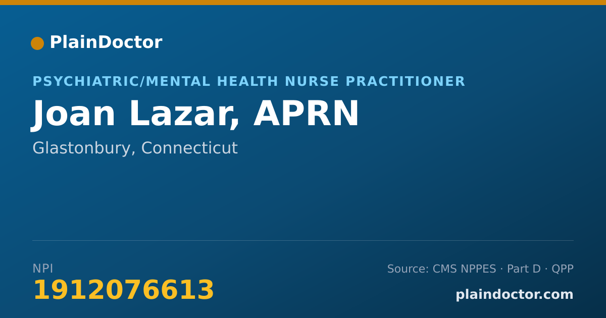 Shareable card for Joan Lazar, APRN - Psychiatric/Mental Health Nurse Practitioner, Glastonbury, CT
