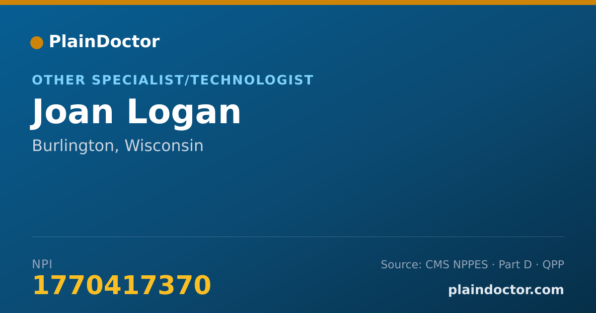 Shareable card for Joan Logan - Other Specialist/Technologist, Burlington, WI