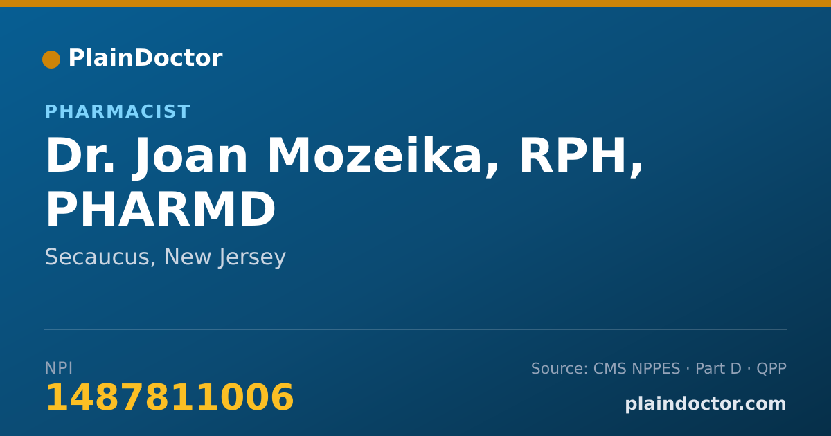 Shareable card for Joan Mozeika, RPH, PHARMD - Pharmacist, Secaucus, NJ