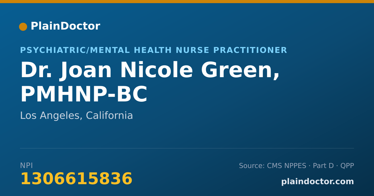 Shareable card for Joan Nicole Green, PMHNP-BC - Psychiatric/Mental Health Nurse Practitioner, Los Angeles, CA