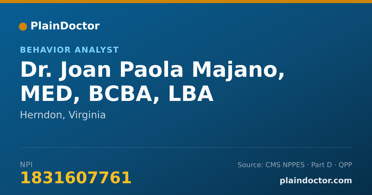 Shareable card for Joan Paola Majano, MED, BCBA, LBA - Behavior Analyst, Herndon, VA