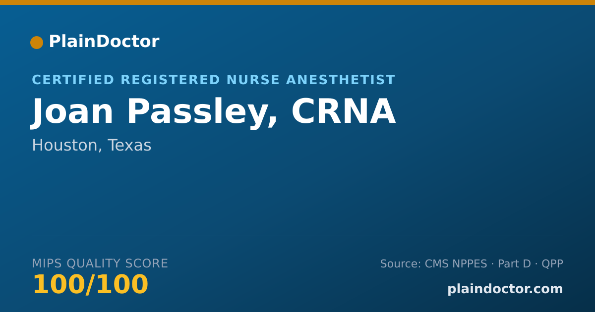Shareable card for Joan Passley, CRNA - Certified Registered Nurse Anesthetist, Houston, TX
