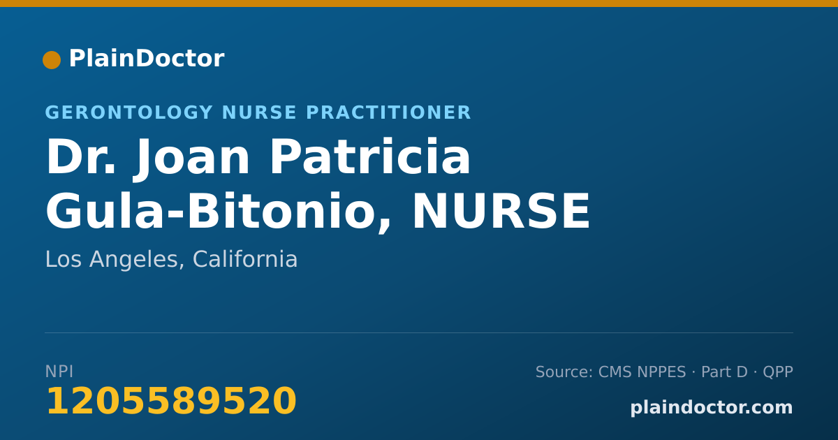 Shareable card for Joan Patricia Gula-Bitonio, NURSE PRACTITIONER - Gerontology Nurse Practitioner, Los Angeles, CA