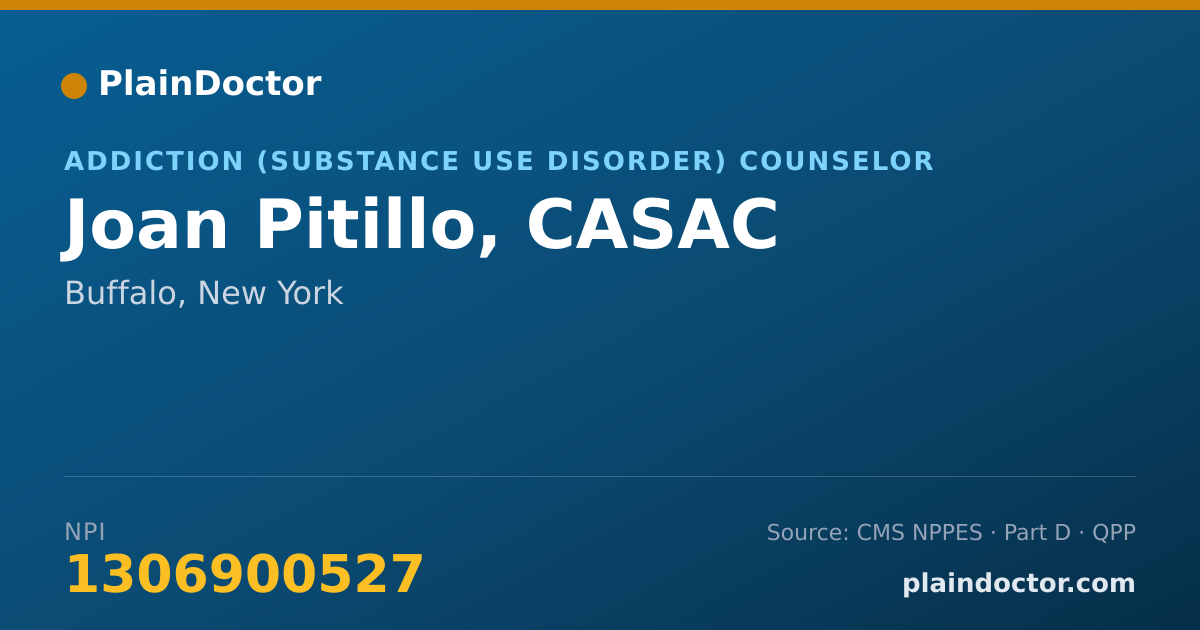 Shareable card for Joan Pitillo, CASAC - Addiction (Substance Use Disorder) Counselor, Buffalo, NY