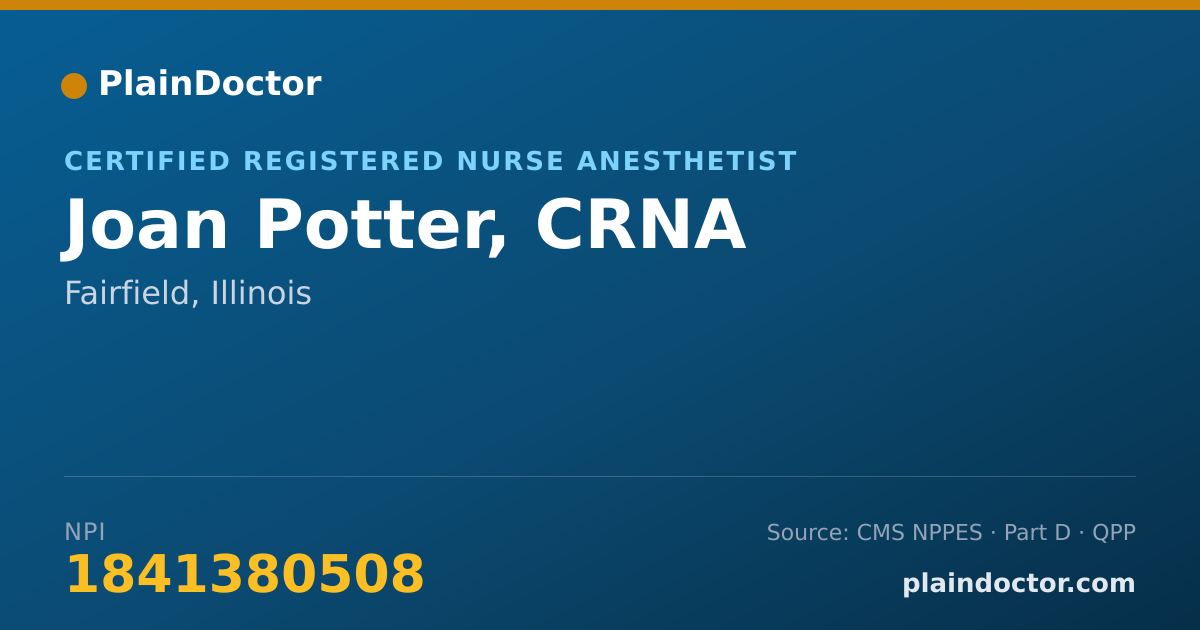 Shareable card for Joan Potter, CRNA - Certified Registered Nurse Anesthetist, Fairfield, IL