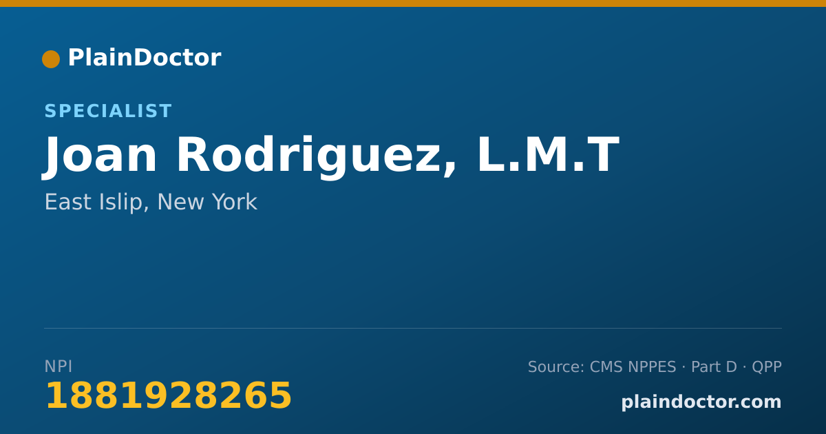 Shareable card for Joan Rodriguez, L.M.T - Specialist, East Islip, NY