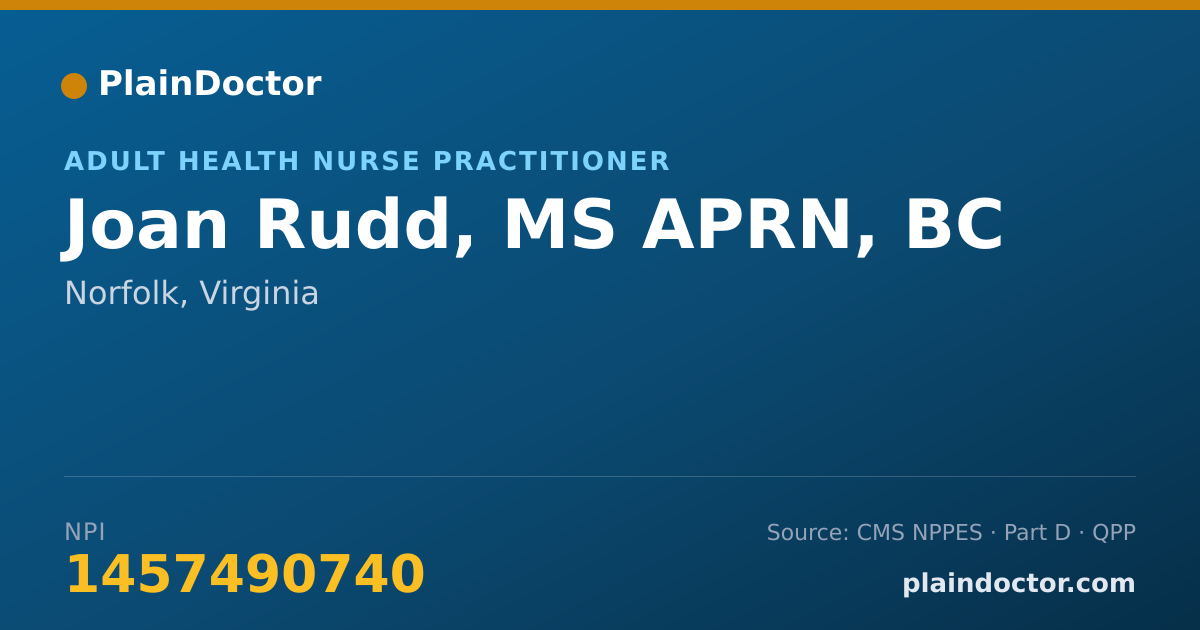 Shareable card for Joan Rudd, MS APRN, BC - Adult Health Nurse Practitioner, Norfolk, VA