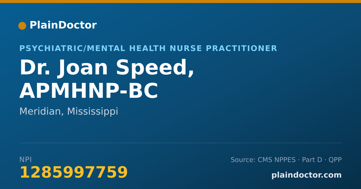 Shareable card for Joan Speed, APMHNP-BC - Psychiatric/Mental Health Nurse Practitioner, Meridian, MS