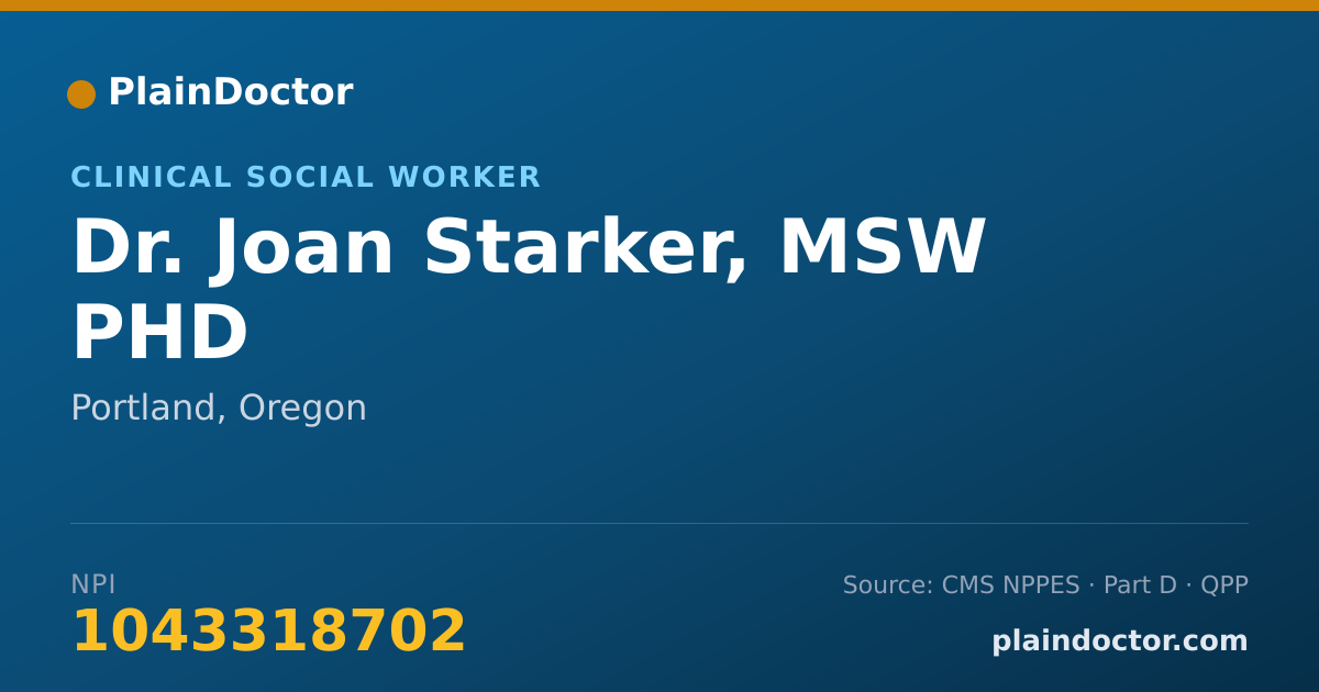 Shareable card for Joan Starker, MSW PHD - Clinical Social Worker, Portland, OR