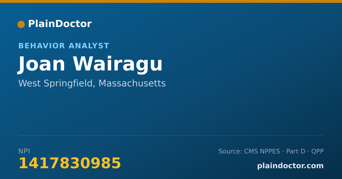 Shareable card for Joan Wairagu - Behavior Analyst, West Springfield, MA