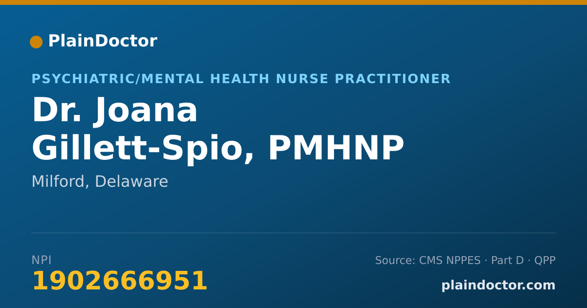 Shareable card for Joana Gillett-Spio, PMHNP - Psychiatric/Mental Health Nurse Practitioner, Milford, DE